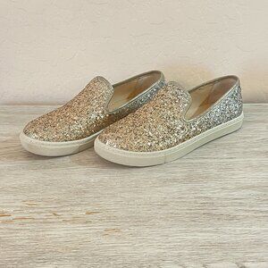 Betsey Johnson Silver Glitter Slip-On Sneakers
